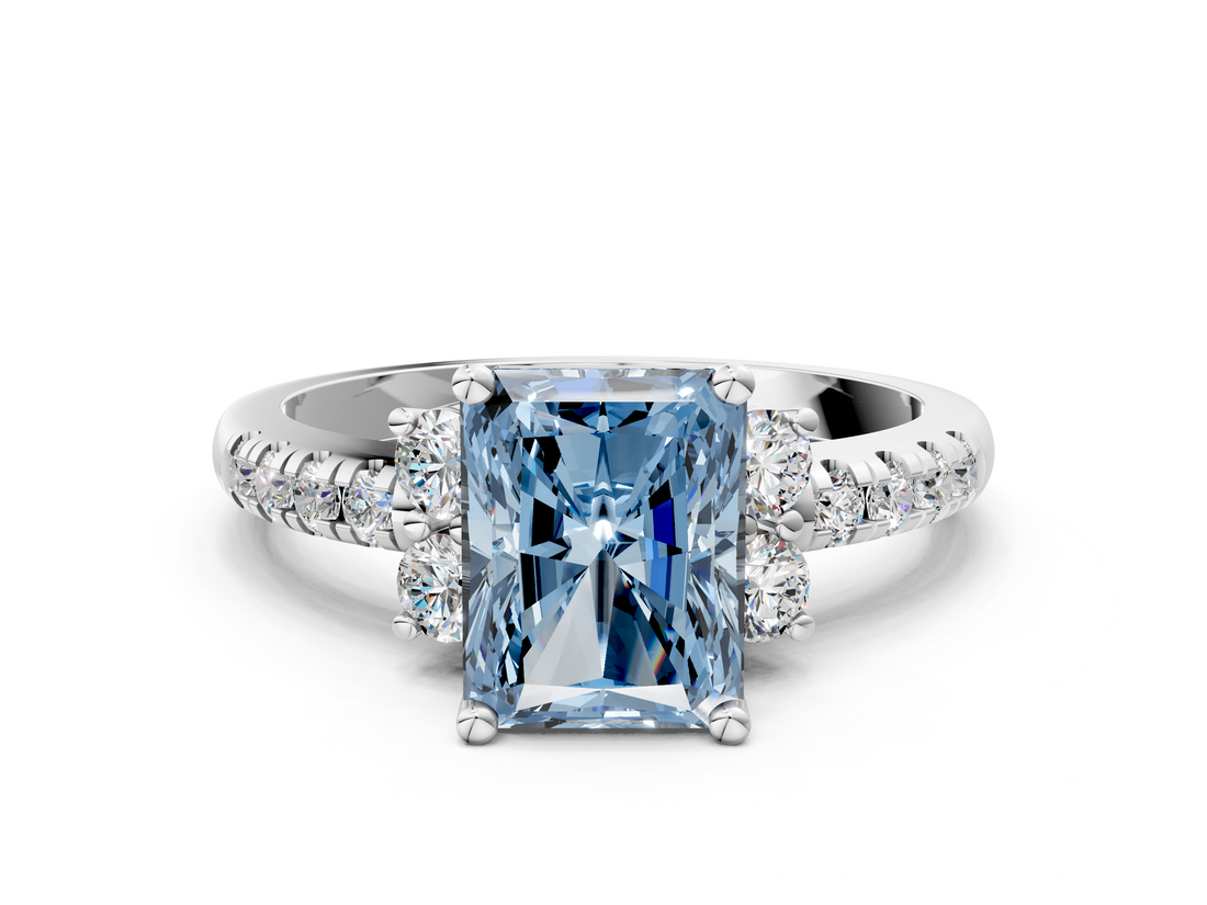 White gold Fancy Blue Radiant  Diamond Three-Stone Pave Band with Four-Prong Setting_20