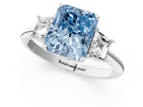 White gold Fancy Blue Radiant  Diamond Three-Stone Ring with Trapezoid Side Stones and Prong Setting_18