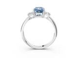 White gold Fancy Blue Radiant  Diamond Three-Stone Ring with Trapezoid Side Stones and Prong Setting_20