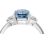 White gold Fancy Blue Radiant  Diamond Three-Stone Ring with Trapezoid Side Stones and Prong Setting_21