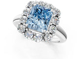 White gold Fancy Blue Radiant  Halo Cluster Diamond Engagement Ring with Prong Setting and Polished Band_76