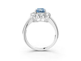 White gold Fancy Blue Radiant  Halo Cluster Diamond Engagement Ring with Prong Setting and Polished Band_78