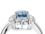 White gold Fancy Blue Radiant  Halo Cluster Diamond Engagement Ring with Prong Setting and Polished Band_79