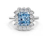 White gold Fancy Blue Radiant  Halo Cluster Diamond Engagement Ring with Solitaire Band and Prong Setting_49