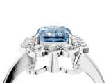 White gold Fancy Blue Radiant  Halo Cluster Diamond Engagement Ring with Solitaire Band and Prong Setting_53
