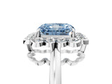 White gold Fancy Blue Radiant  Halo Cluster Diamond Engagement Ring with Solitaire Band and Prong Setting_54