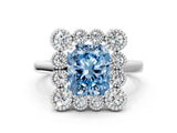 White gold Fancy Blue Radiant  Halo Diamond Cluster Engagement Ring with Milgrain Bezel Setting and Solitaire Band_39