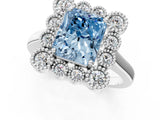 White gold Fancy Blue Radiant  Halo Diamond Cluster Engagement Ring with Milgrain Bezel Setting and Solitaire Band_40
