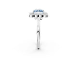 White gold Fancy Blue Radiant  Halo Diamond Cluster Engagement Ring with Milgrain Bezel Setting and Solitaire Band_41