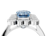 White gold Fancy Blue Radiant  Halo Diamond Cluster Engagement Ring with Milgrain Bezel Setting and Solitaire Band_43