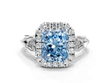 White gold Fancy Blue Radiant  Halo Diamond Engagement Ring with Filigree Band and Four-Prong Setting_105