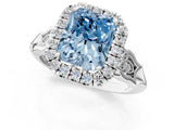 White gold Fancy Blue Radiant  Halo Diamond Engagement Ring with Filigree Band and Four-Prong Setting_106