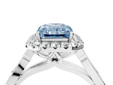 White gold Fancy Blue Radiant  Halo Diamond Engagement Ring with Filigree Band and Four-Prong Setting_109