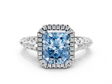 White gold Fancy Blue Radiant  Halo Diamond Engagement Ring with Intricate Filigree Band and Four-Prong Setting_71