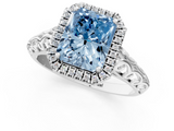 White gold Fancy Blue Radiant  Halo Diamond Engagement Ring with Intricate Filigree Band and Four-Prong Setting_72