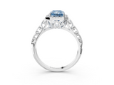 White gold Fancy Blue Radiant  Halo Diamond Engagement Ring with Intricate Filigree Band and Four-Prong Setting_74