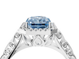 White gold Fancy Blue Radiant  Halo Diamond Engagement Ring with Intricate Filigree Band and Four-Prong Setting_74