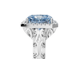 White gold Fancy Blue Radiant  Halo Diamond Engagement Ring with Intricate Filigree Band and Four-Prong Setting_75