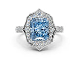 White gold Fancy Blue Radiant  Halo Diamond Engagement Ring with Milgrain Band and Four-Prong Setting_65