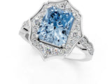 White gold Fancy Blue Radiant  Halo Diamond Engagement Ring with Milgrain Band and Four-Prong Setting_66