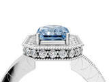 White gold Fancy Blue Radiant  Halo Diamond Engagement Ring with Milgrain Pave Band and Four-Prong Setting_67