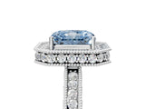 White gold Fancy Blue Radiant  Halo Diamond Engagement Ring with Milgrain Pave Band and Four-Prong Setting_68