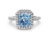 White gold Fancy Blue Radiant  Halo Diamond Engagement Ring with Pavé Band and Four-Prong Setting_123