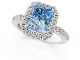 White gold Fancy Blue Radiant  Halo Diamond Engagement Ring with Pavé Band and Four-Prong Setting_124