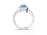 White gold Fancy Blue Radiant  Halo Diamond Engagement Ring with Pavé Band and Four-Prong Setting_126
