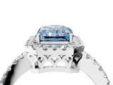 White gold Fancy Blue Radiant  Halo Diamond Engagement Ring with Pavé Band and Four-Prong Setting_127