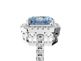 White gold Fancy Blue Radiant  Halo Diamond Engagement Ring with Pavé Band and Four-Prong Setting_128