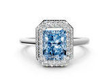 White gold Fancy Blue Radiant  Halo Diamond Engagement Ring with Solitaire Band and Four-Prong Setting_20