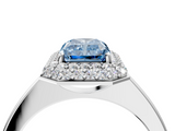 White gold Fancy Blue Radiant  Halo Diamond Engagement Ring with Solitaire Band and Four-Prong Setting_24
