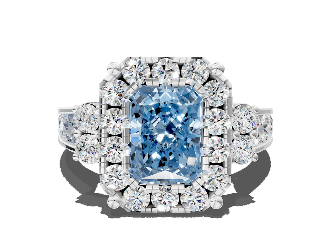 White gold Fancy Blue Radiant  Halo Diamond Engagement Ring with Split Shank and Four-Prong Setting_72