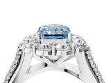 White gold Fancy Blue Radiant  Halo Diamond Engagement Ring with Split Shank and Prong Setting_70