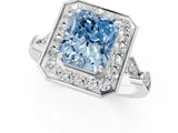 White gold Fancy Blue Radiant  Halo Diamond Engagement Ring with Twisted Band and Four-Prong Setting 2