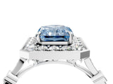White gold Fancy Blue Radiant  Halo Diamond Engagement Ring with Twisted Band and Four-Prong Setting 5