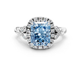 White gold Fancy Blue Radiant  Halo Diamond Engagement Ring with Vintage-Inspired Band and Four-Prong Setting_3