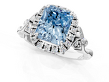 White gold Fancy Blue Radiant  Halo Diamond Engagement Ring with Vintage-Inspired Band and Four-Prong Setting_4