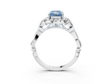 White gold Fancy Blue Radiant  Halo Diamond Engagement Ring with Vintage-Inspired Band and Four-Prong Setting_6