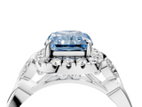 White gold Fancy Blue Radiant  Halo Diamond Engagement Ring with Vintage-Inspired Band and Four-Prong Setting_7