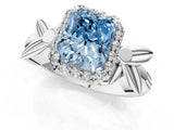 White gold Fancy Blue Radiant  Halo Diamond Floral Band with Four-Prong Setting_56