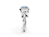 White gold Fancy Blue Radiant  Halo Diamond Floral Band with Four-Prong Setting_57