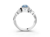 White gold Fancy Blue Radiant  Halo Diamond Floral Band with Four-Prong Setting_58