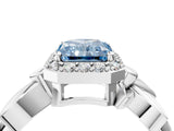 White gold Fancy Blue Radiant  Halo Diamond Floral Band with Four-Prong Setting_59