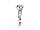 White gold Fancy Blue Radiant  Halo Diamond Floral Split Shank Engagement Ring 2