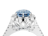 White gold Fancy Blue Radiant  Halo Diamond Floral Split Shank Engagement Ring 4