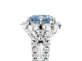 White gold Fancy Blue Radiant  Halo Diamond Floral Split Shank Engagement Ring 5