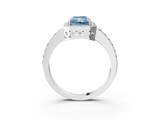 White gold Fancy Blue Radiant  Halo Diamond Pavé Band Ring with Prong Setting_23
