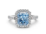 White gold Fancy Blue Radiant  Halo Diamond Pavé Solitaire Ring_51